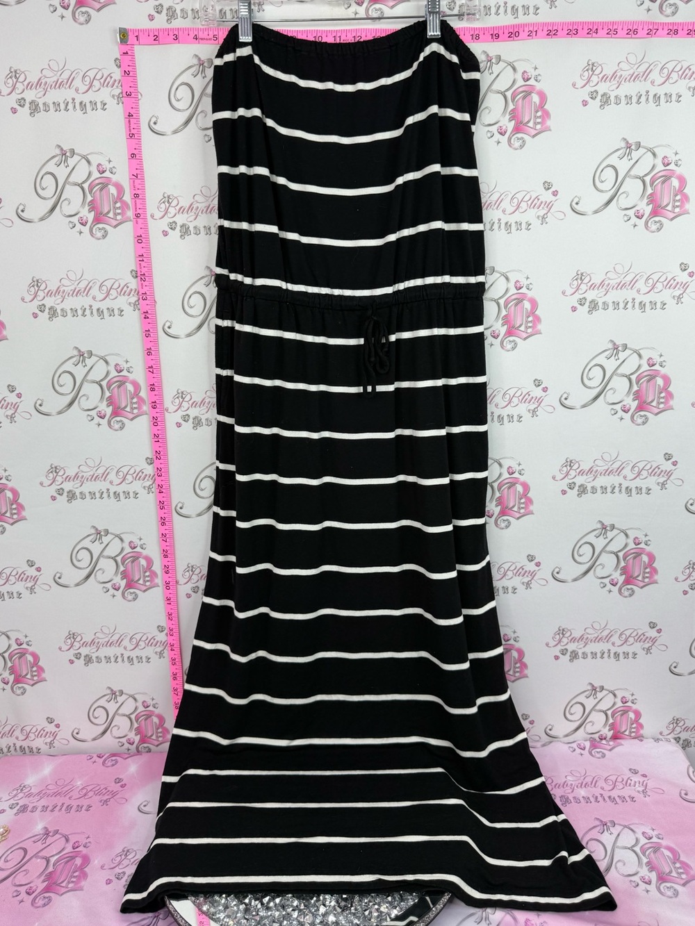 J. Crew dress long strapless tie up waist Black and White Striped Maxi Dress